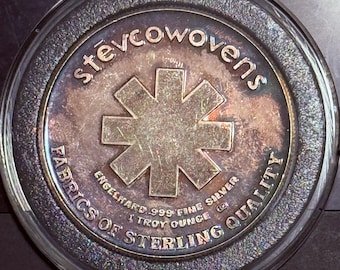 TIER 2 RARITY <5000 Made • Vintage 1975 Stevcoknit Stevcowovens Asterick Engelhard Silver Round • 1 oz Pure Silver in Capsule (.999 Fine)