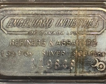 TIER 1 RARITY <500 Made • Engelhard Canada Vintage Silver Art Bar • 6 Digit Serial, Shortened Base 1, Blank Reverse • 1 oz Fine Silver