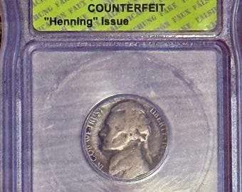 1944 Genuine Henning Nickel • No P Mint Mark • Graded ICG VG8
