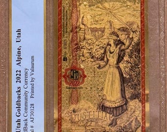 2022 Utah 10 GOLDBACKS • 1/100 oz Fine Gold • 99.9% Pure Fractional Gold Currency • Graded Supreme Gem Uncirculated, PCGS Banknote 70 PPQ