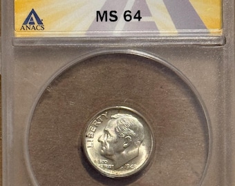 1948 S/S Roosevelt Silver Dime, Mint Error Repunched Mint Mark RPM-6 (FS-501) • Graded ANACS MS64
