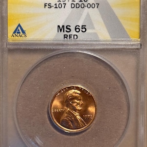 1972 Lincoln Memorial Penny,  Mint Error: Doubled Die Obverse DDO-007, FS-107 • Graded ANACS MS65 Red