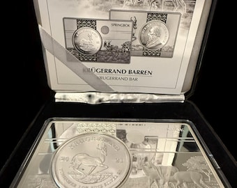 2021 South Africa Krugerrand Barren Springbok Silver Bar • 1 oz Pure Silver Round (.999 Fine) + 3 oz Silver Plated Bar • Display Box + COA