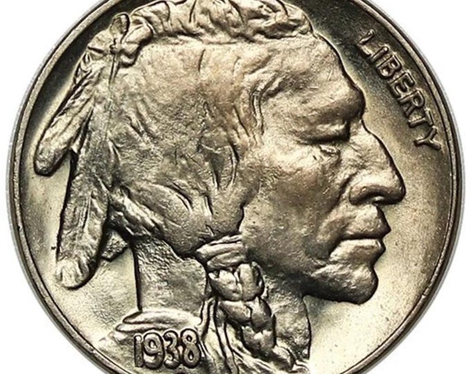 1938 D/S (D Over S Mint Mark) Buffalo Nickel • Denver Mint Indian Head Overdate • Denver Mint • BU Brilliant Uncirculated Raw Ungraded Coin