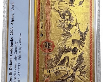 2023 South Dakota 10 GOLDBACKS • First Year, First Day of Issue Label • 1/100oz Pure Gold Note (.999 Fine, 24K) • Graded PCGS 70 PPQ