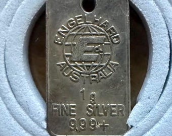 TIER 1 RARITY <50 Made • Vintage Engelhard Australia 1 Gram Silver Bar Pendant • Small E Logo, Blank Reverse with Border, No Serial Number