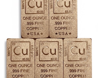 SET OF 5 • Element Design Pure Copper Bars • 1 oz Pure Copper (.999 Fine)