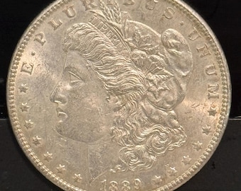 1889 P Morgan Silver Dollar • Philadelphia Mint • 90% Fine Silver • Genuine Ungraded Raw Coin • Black Marker on Reverse