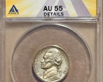 1943/2 P Jefferson Silver War Nickel • Mint Error, FS-101 Variety Overdate • Graded ANACS AU55 Details (Cleaned)