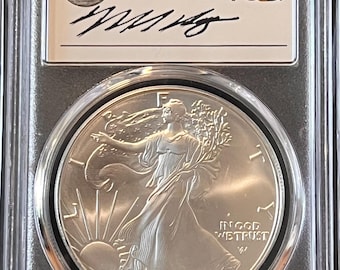 2023 P American Silver Eagle (ASE) • Michael Reagan Signed Legacy Series, First Strike Signature Label • Graded PCGS MS70