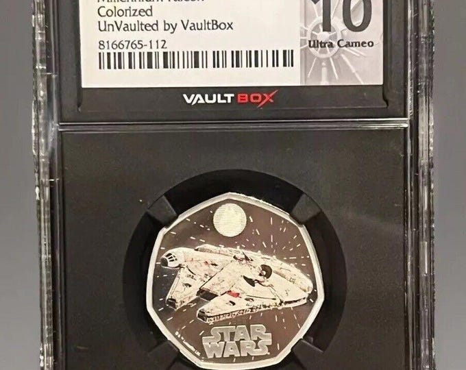 2024 Great Britain S50P, Star Wars Millennium Falcon, Pure Colorized Silver Coin (.999 Fine), Graded NGCX Proof 10 (PF70) UCAM Ultra Cameo