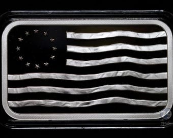 2025 Silver Shield, Colonial Flag Minimintage Proof Bar • In Capsule + Signed COA • 1 oz Pure Silver (.999 Fine) • Limited Mintage of 286