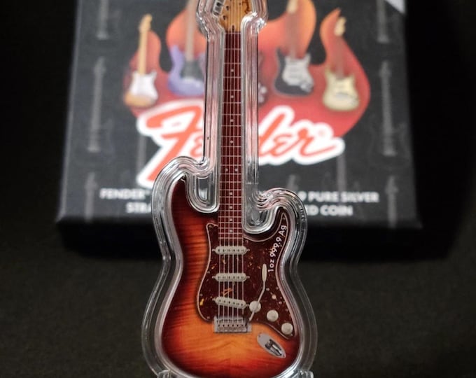 PAMP Suisse Fender Am Pro Stratocaster Guitar Shaped 1 oz Fine Silver Bar • Comet Burst • 2024 Solomon Islands • Limited Mintage #1004/1460