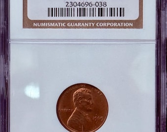 1969 S Lincoln Memorial Penny • MINT ERROR, Curved Clip @ 1:00 • Graded NGC MS64 Rb (Red/Brown)