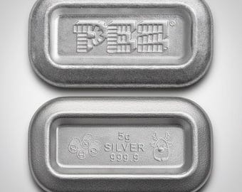 PEZ Candy Shaped Pure Silver Wafer Bar • 5 Grams 99.99% Fine Silver • Pamp Suisse (Single Bar, Reindeer Privy)
