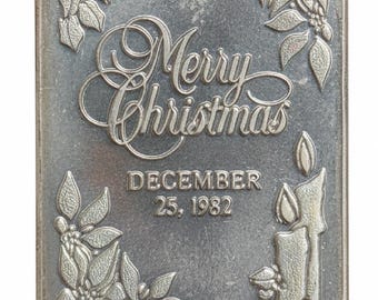 1982 National Refiners “Merry Christmas” Vintage Silver Art Bar • 1 oz Pure Silver in Sealed Mint Packaging (.999 Fine)