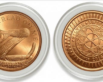 SET OF 2 2014 Silver Shield Don’t Tread of Me Rattlesnake Patriotic Copper Rounds • 1 oz Pure Copper (.999 Fine) in Air-Tite Capsules