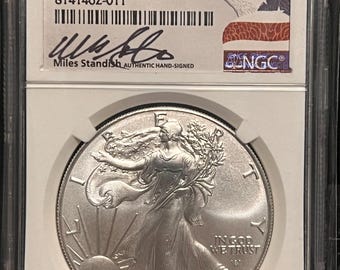 2024 P American Silver Eagle (ASE) • Early Releases Label, Miles Standish Signed • Philadelphia Mint • Population of 57 • Graded NGC MS70