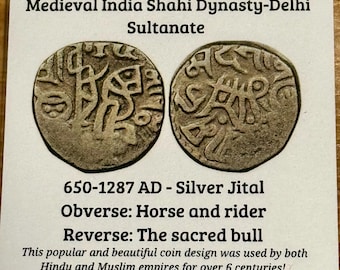 LOT OF 4 • 650-1287 AD Medieval India Silver Jital Billon, Shahi Dynasty • Horse & Rider, The Sacred Bull