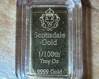 Scottsdale Mint 1/100th Oz Fine Gold Bar • 99.99% Pure Gold • Small Fractional Gold in Protective Capsule • .9999 Prepper Gold
