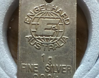 TIER 1 RARITY <50 Made • Vintage Engelhard Australia 1 Gram Silver Bar Pendant • Small E Logo, Blank Reverse with Border, No Serial Number