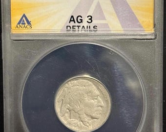 1918/7 D Indian Head Buffalo Nickel • KEY DATE • Genuine 17 Overdate Error • Graded ANACS AG3 Details (Acid Treated, Damaged)
