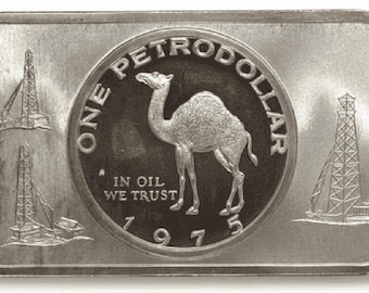 1975 Madison Mint One Petrodollar Vintage Silver Art Bar • 1 oz Pure Silver Ingot in Capsule (.999 Fine)