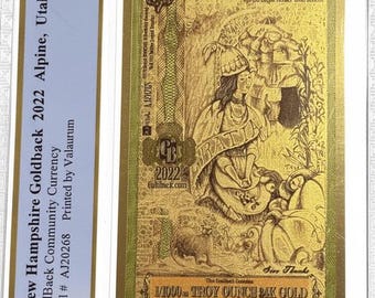 2022 New Hampshire 1 GOLDBACK • 1/1000oz Pure Gold Note (.999 Fine, 24K) • Graded PCGS 70 PPQ