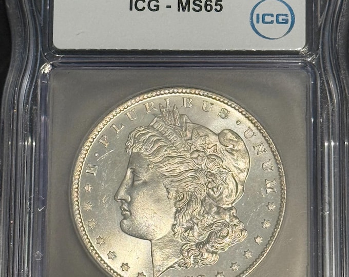 1878 S Morgan Silver Dollar • 90% Bright White Silver Coin • First Year of Issue • San Francisco Mint • Graded ICG MS65