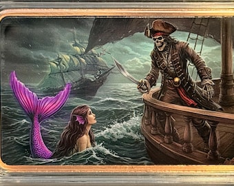 Pirate & Mermaid Colorized Copper Bar • 5 oz Pure Copper (.999 Fine) in Protective Capsule