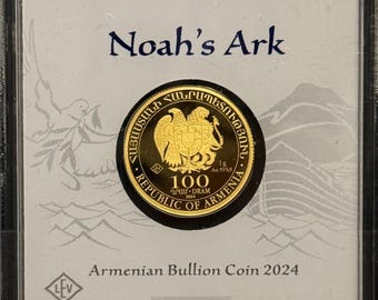 Geiger Noah’s Ark 1 Gram Gold Bar • 2024 Armenian 24K Gold Coin in Square Assay Capsule • 1g Fine Gold (99.99% Pure)