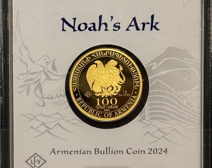 Geiger Noah’s Ark 1 Gram Gold Bar • 2024 Armenian 24K Gold Coin in Square Assay Capsule • 1g Fine Gold (99.99% Pure)