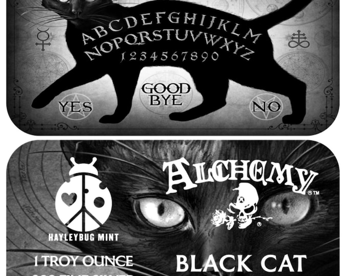 1 oz Fine Silver Art Bar (99.9% Pure) in Capsule • Alchemy England, Black Cat Spirit Board Design • Hayleybug Mint • Limited Mintage of 250