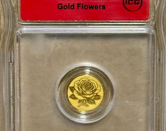 24K Gold Flowers Pure Gold Round • 1/1000th oz Fine Gold (.999) • Graded ICG MS70