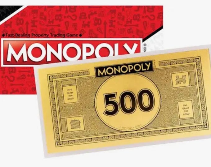 Replica Monopoly Money • 5 Grams Fine Gold (99.9% Pure) • 500 Dollar Bill Currency Foil Note • 2024 Samoa, MKS PAMP • Limited Mintage of 500