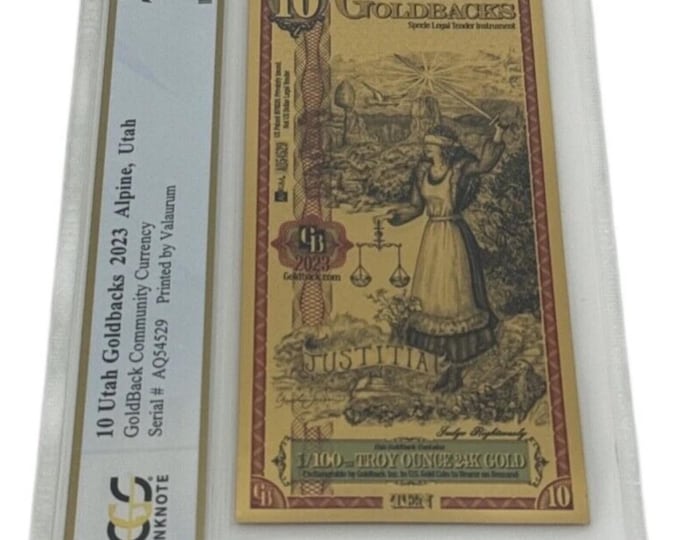 2023 Utah 10 GOLDBACKS • 1/100 oz Fine Gold • 99.9% Pure Fractional Gold Currency 24K • Graded Supreme Gem Uncirculated PCGS Banknote 70 PPQ