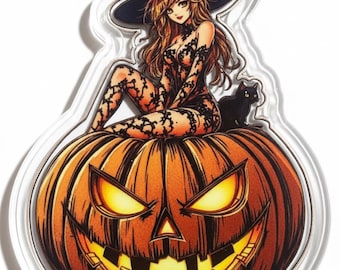 Sexy Pumpkin Witch Sitting on a Jack-O-Lantern • Happy Halloween, 100 Grams Pure Copper in Capsule (.999 Fine)