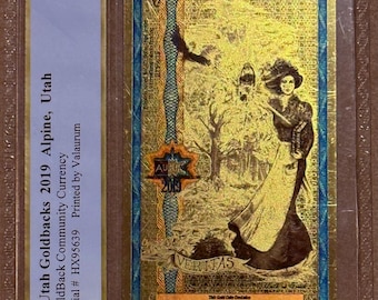 2019 Utah Pre-Alpha 5 GOLDBACKS • First Year of Issue • 1/200 oz Fine Gold • 24K Fractional Pure Gold Currency Note • Graded PCGS 69 PPQ