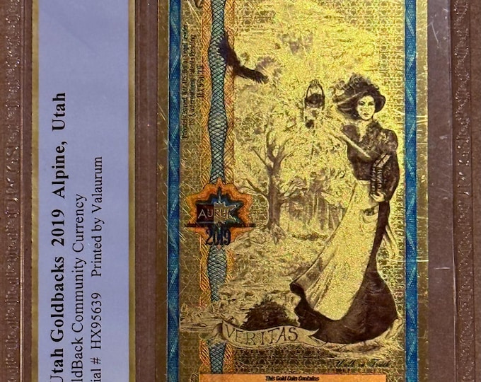 2019 Utah Pre-Alpha 5 GOLDBACKS • First Year of Issue • 1/200 oz Fine Gold • 24K Fractional Pure Gold Currency Note • Graded PCGS 69 PPQ