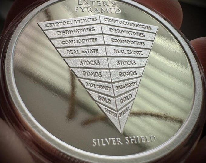2025 Silver Shield, Exters Pyramid Proof Medallion • Display Box + COA • 1 oz Fine Silver Round (99.9% Pure) • Limited Mintage 185 of 371