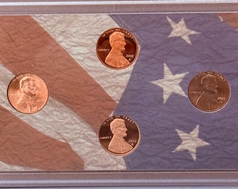 2025 S + 2010 S Cameo Proof Penny Set and 2025 P & D Mint State Pennies • United States Mint Flag Display Holder