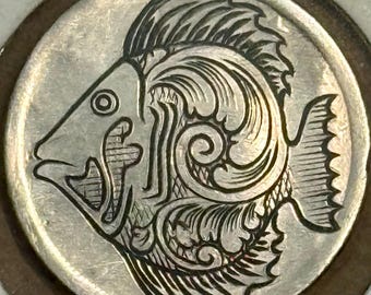 Genuine HOBO NICKEL Hand-Carved on a V Nickel by Artist CM • Beautiful Fishy in Capsule
