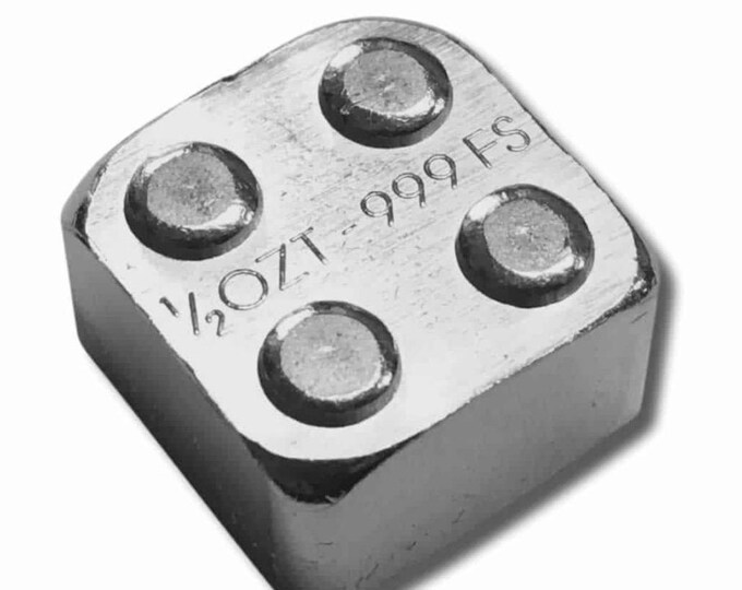Lego Style Silver Stacking Building Brick • 1/2 oz Fine Silver (99.9% Pure) • L 1/2” x W 1/2” (2x2 Piece) • Fractional Silver Bullion