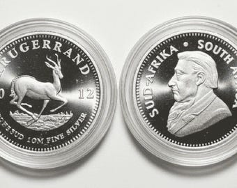 SET OF 2 South Africa Krugerrand Silver Rounds, 15mm • 1 Gram Pure Silver (.999 Fine) in Premium Capsule
