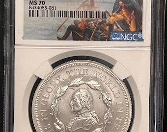 2024 Ascension Island 1 Dollar • George Washington Funeral Medal • First Releases Label with OGP + Velvet Bag  • 1 oz Fine Silver • NGC MS70