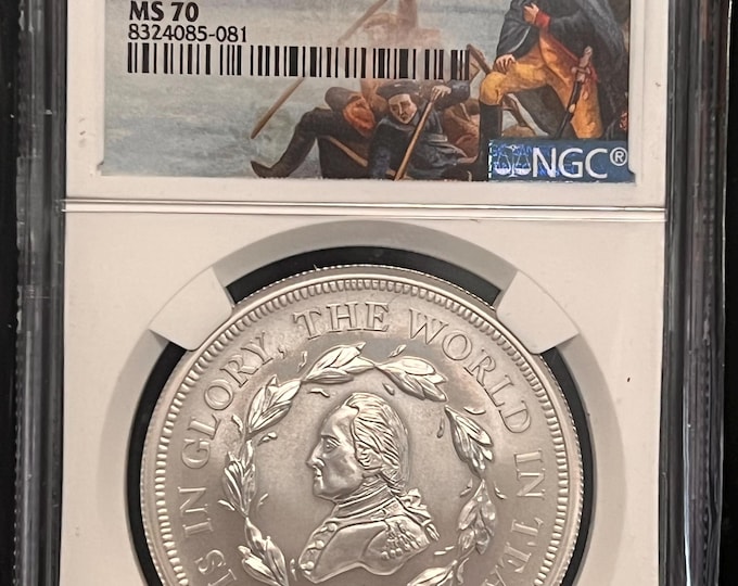 2024 Ascension Island 1 Dollar • George Washington Funeral Medal • First Releases Label with OGP + Velvet Bag  • 1 oz Fine Silver • NGC MS70