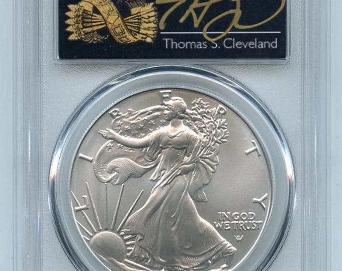 2025 P American Silver Eagle • First Strike, Master Designer Thomas Cleveland Signed Arrow Themed Label • Graded PCGS MS70 (1 of 500)