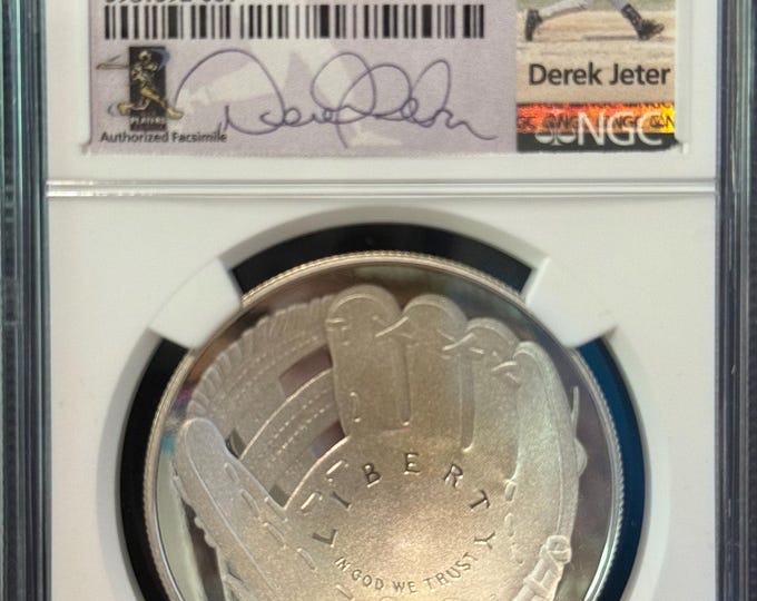 2014 P MLB Baseball Hall of Fame Commemorative Silver Dollar • NY Yankees Derek Jeter Signed Label • 90% Silver Coin • NGC PF70 Ultra Cameo