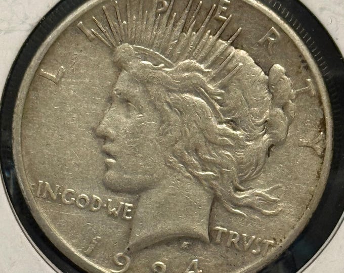 1924 S Peace Dollar • 90% Silver Type Coin • San Francisco Mint • Better Date • VF Condition Ungraded Raw United States Silver Peace Dollar