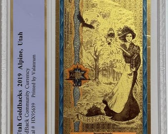 2019 Utah Pre-Alpha 5 GOLDBACKS • First Year of Issue • 1/200 oz Pure Gold (.999 Fine, 24K) • Graded PCGS 69 PPQ